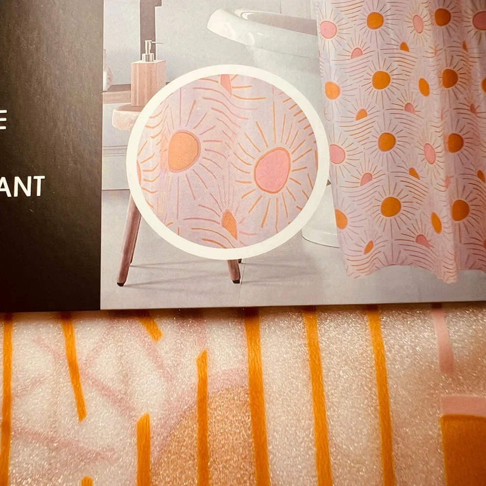 Golden Orange & Pink Sunshine Peva Glitter Shower Curtain Sun Sunburst